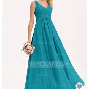 Bright Aqua Floor Length Formal Bridesmaid’s Dress